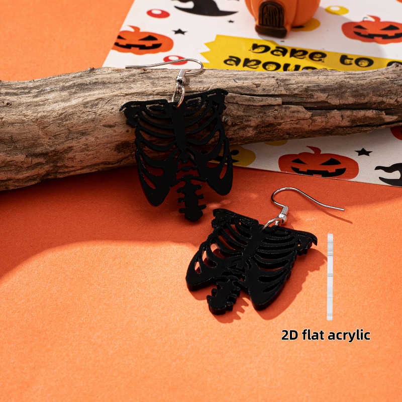 Women's Gothic Black Openwork Skeleton Pendant Earrings